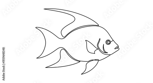 Minimalist Angelfish Line Drawing - Simple Ocean Life Vector