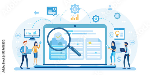 Digital solutions and teamwork concept with data analysis and user focus