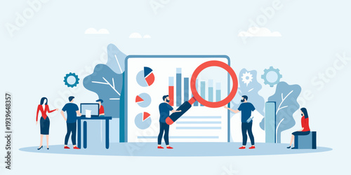 Team collaboration analyzing data on a large digital display screen