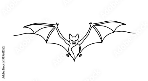 Minimalist Bat Flying Line Art Drawing - Vector Illustration