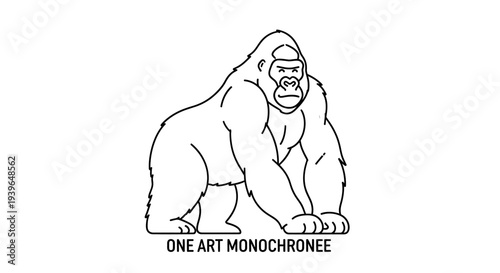 Minimalist Gorilla Line Art Illustration, Monochrome Animal Drawing