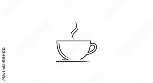 Minimalist line art of a steaming coffee cup on a saucer, clean design