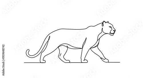 Minimalist Line Art Panther Walking, Elegant Big Cat Silhouette