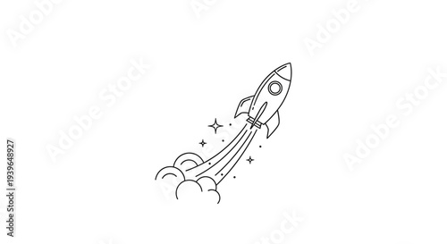 Minimalist Rocket Ship Launching with Stars and Smoke Trails