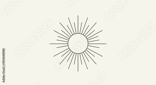 Minimalist Sunburst Graphic: Celestial Body Symbol, Light Rays, Geometric Design