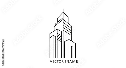 Modern Skyscraper Line Art Icon: Minimalist Geometric Building Illustration