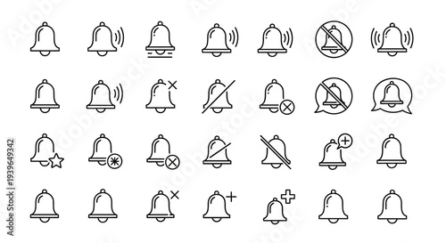 Notification Bell Icons Collection: Sound, Mute, Alert, Alarm, No Sound