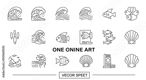 Ocean Wave Icons Set: Fish, Shells, and Water Design Elements