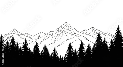 Silhouette of Mountain Range with Forest Foreground.