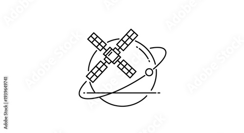 Satellite orbiting Earth icon, space exploration, technology, astronomy, vector illustration