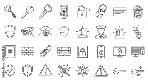 Security Icons Set: Protection, Access, Data, and Safety Symbols