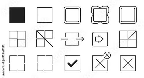 Set of Square Icons, Buttons and Shapes for UI Design