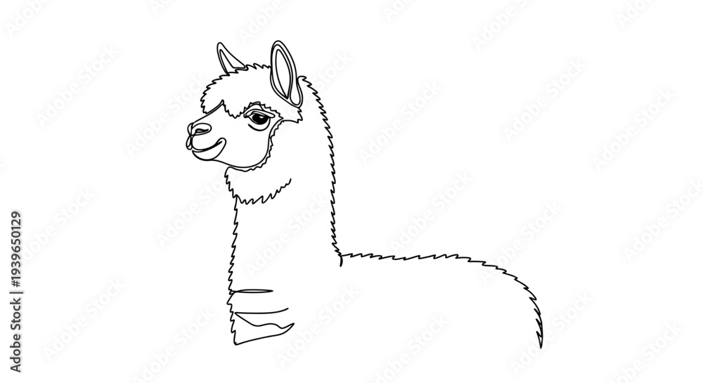 Obraz premium Simple Line Art Illustration of a Cute Alpaca Face and Neck