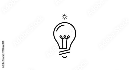 Simple Line Art Light Bulb Icon with Spark - Idea Concept
