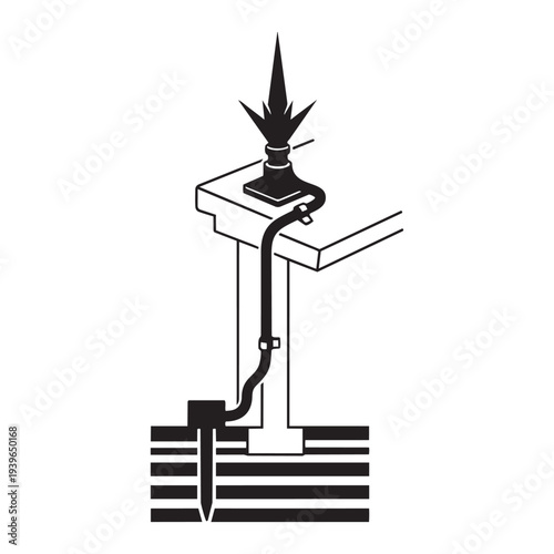 Lightning rod protection system installation vector illustration for building safety and grounding