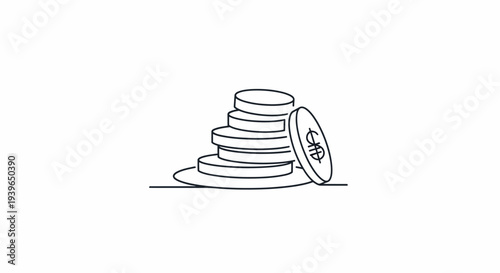Stack of Coins Icon - Simple Line Art Illustration Financial Concept