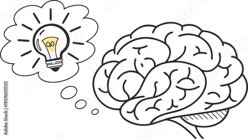 Brain with lightbulb in thought bubble idea inspiration