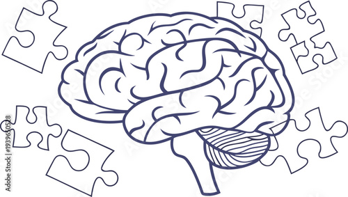 Brain with puzzle pieces representing problem solving thinking mind