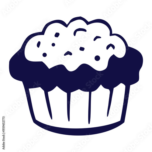 Hand drawn cupcake with crumb topping in bold minimal style, perfect for bakery logos, cafe menus, packaging, posters and sweet dessert illustration projects