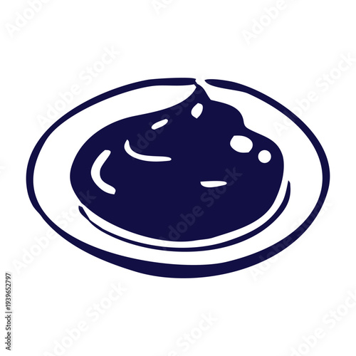 Hand drawn sauce or cream dollop on plate in bold minimal style, perfect for restaurant menus, cafe branding, packaging, labels and food illustration projects
