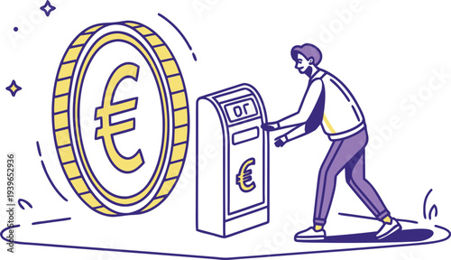 Glowing Euro Currency and Man at A T M coin