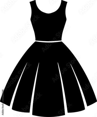 Dress silhouette icon vector illustration featuring sleeveless fitted bodice with flared skirt and scoop neckline for fashion motifs