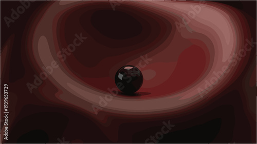Black pearl resting on deep red silk velvet fabric folds background