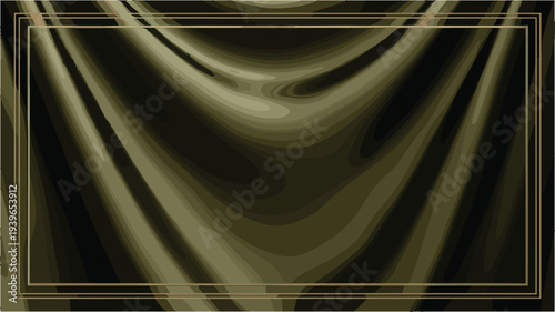 Olive green fabric texture with draped folds inside a gold rectangular frame
