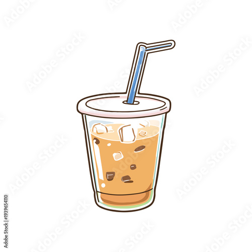 Watercolor ice coffee latte vector illustration, White background