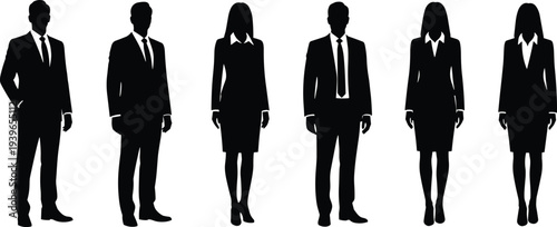 business people silhouette set, professional men and women office workers, corporate team collection, businessperson standing icons, executive vector illustration