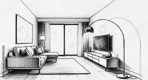 Modern Living Room Interior with Sofa and TV.