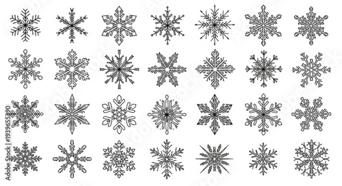 Collection of Snowflake Patterns in Various Designs.