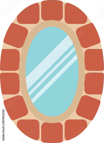 Oval Brick Window Vector Illustration with Blue Glass and Red Brick Frame for Architecture Design