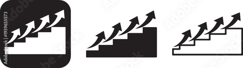 Stair steps progress process arrow icon.