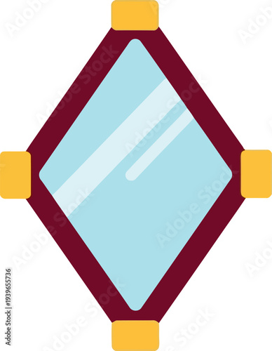 Geometric Diamond Shape Icon with Blue Glass and Burgundy Frame Vector Illustration