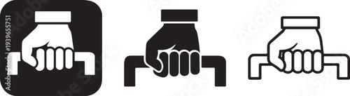Hand holding bag handle carrying icon.