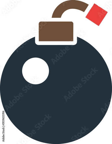 Flat vector cartoon bomb icon with fuse for danger, warning, and explosive concept designs
