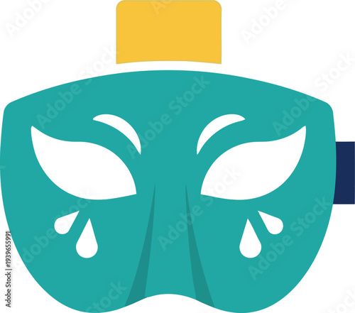 Colorful vector illustration of a theatrical sad mask with teardrop details for drama and performance themes