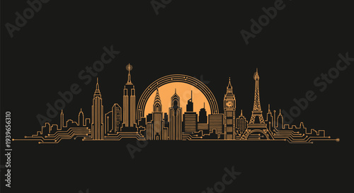 New York City Skyline Silhouette Against Full Moon.