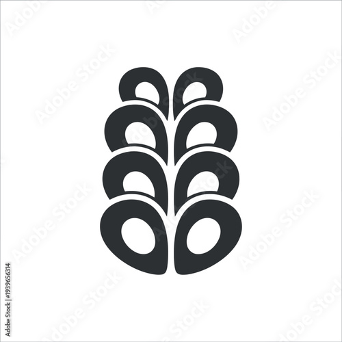Minimalist black wheat ear icon isolated on white background for agriculture and organic food branding