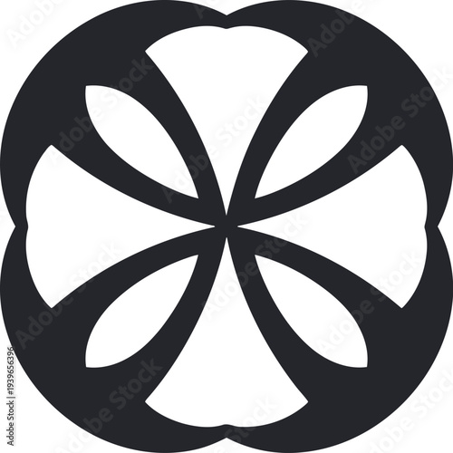 Minimalist Black and White Japanese Family Crest Symbol Isolated on White Background