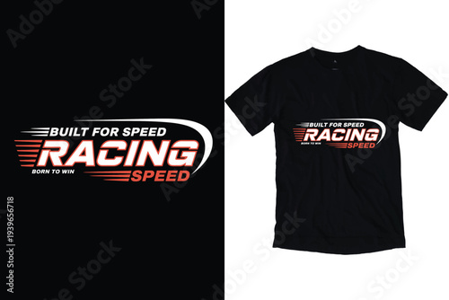 Racing speed typography t shirt design vector with dynamic motion lines and sleek lettering for automotive enthusiasts apparel