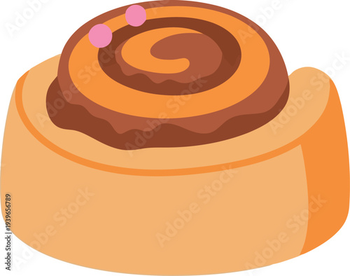 Vector illustration of cinnamon roll pastry with icing swirl, isolated on white background