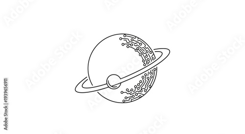 Saturn Planet Illustration Simple Line Art.