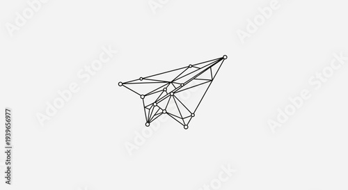 Black Wireframe Paper Plane on White.