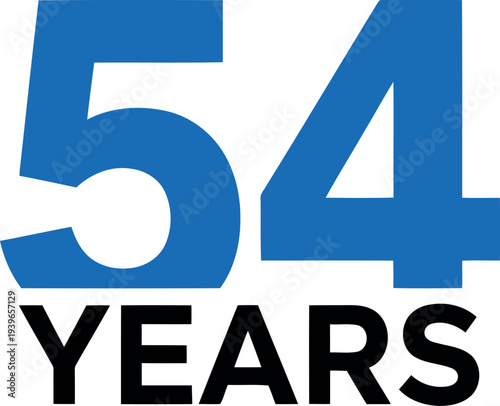 Blue and Black 54 Years Anniversary Celebration Typography Isolated on White Background