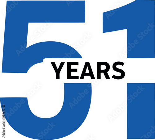 Blue 51 Years Anniversary Celebration Logo Isolated on White Background