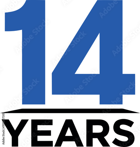 Blue and Black 14 Years Anniversary Celebration Icon Isolated on White Background