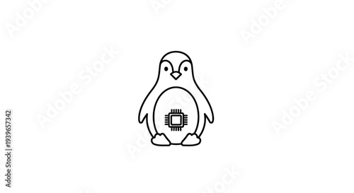 Simple Black and White Penguin Illustration.