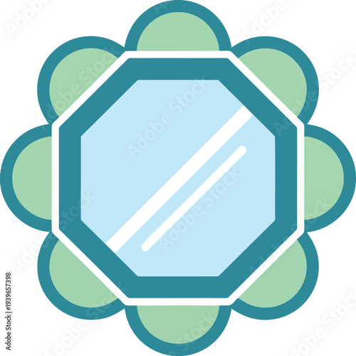 Vector illustration of decorative octagonal mirror with floral frame in pastel colors for interior design